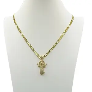 Jesus Pendant Chain COD#0216 for Men and Women 22 inch- 14k Gold Plated