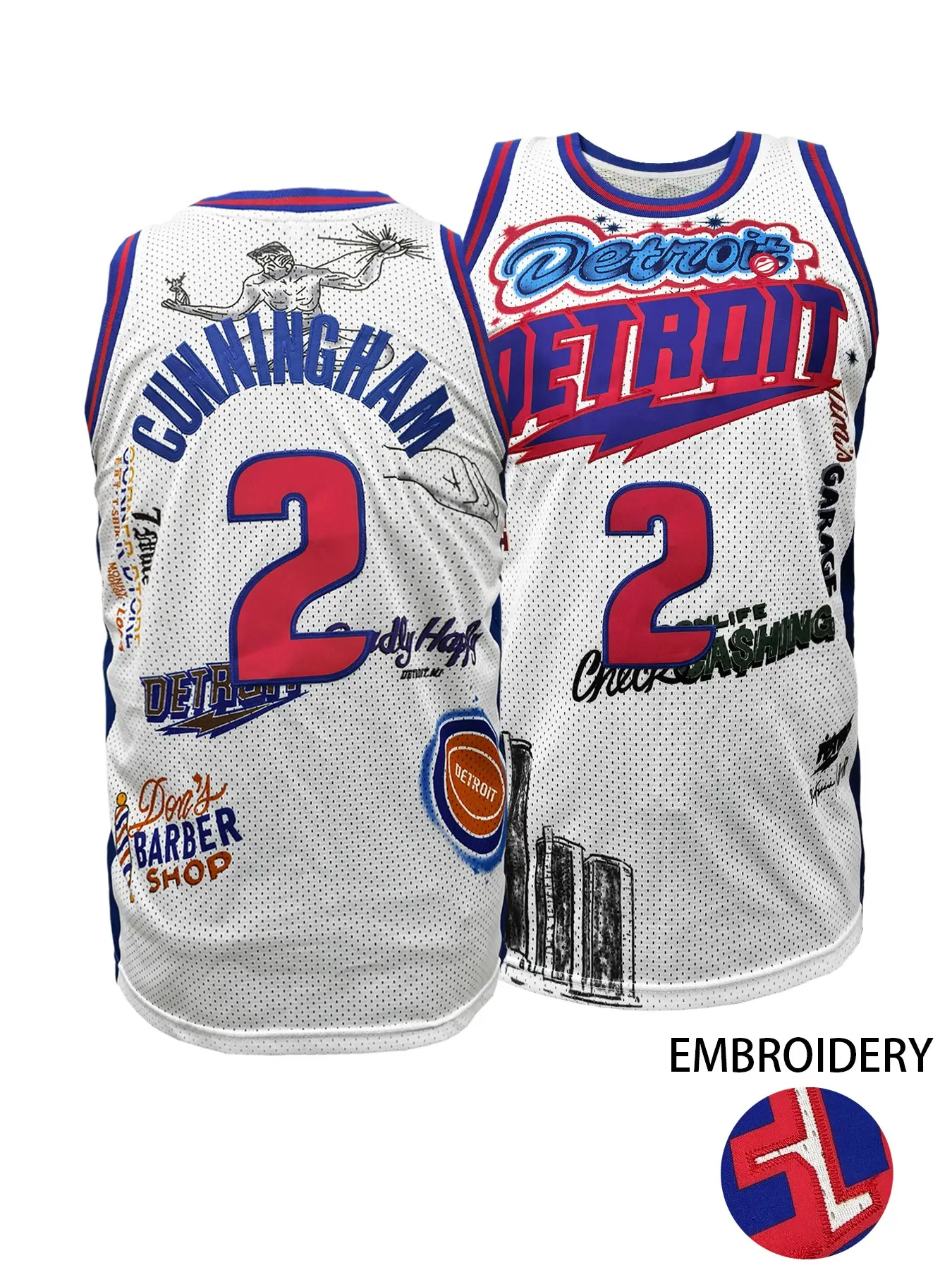 Men's Detroit #2 #10 Vintage Basketball Jersey, Sporty Jersey, Sports Style Jersey, Crew Neck Embroidered Pullover Vest, Breathable Soft Comfortable Fabric, Loose Fit for Outdoor Sports, Competition & Daily Casual Wear, Unisex All Seasons