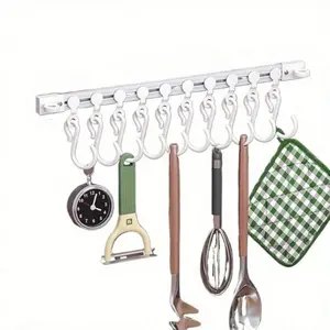 1 Piece Of Easy-To-Install Sliding Cabinet Door Hook Rack - Modern White Plastic, Drill-Free Wall-Mounted Storage Rack With S-Shaped Hooks, Suitable For Kitchen Utensils And Towels - Ideal For Home Storage And Kitchen Storage Racks