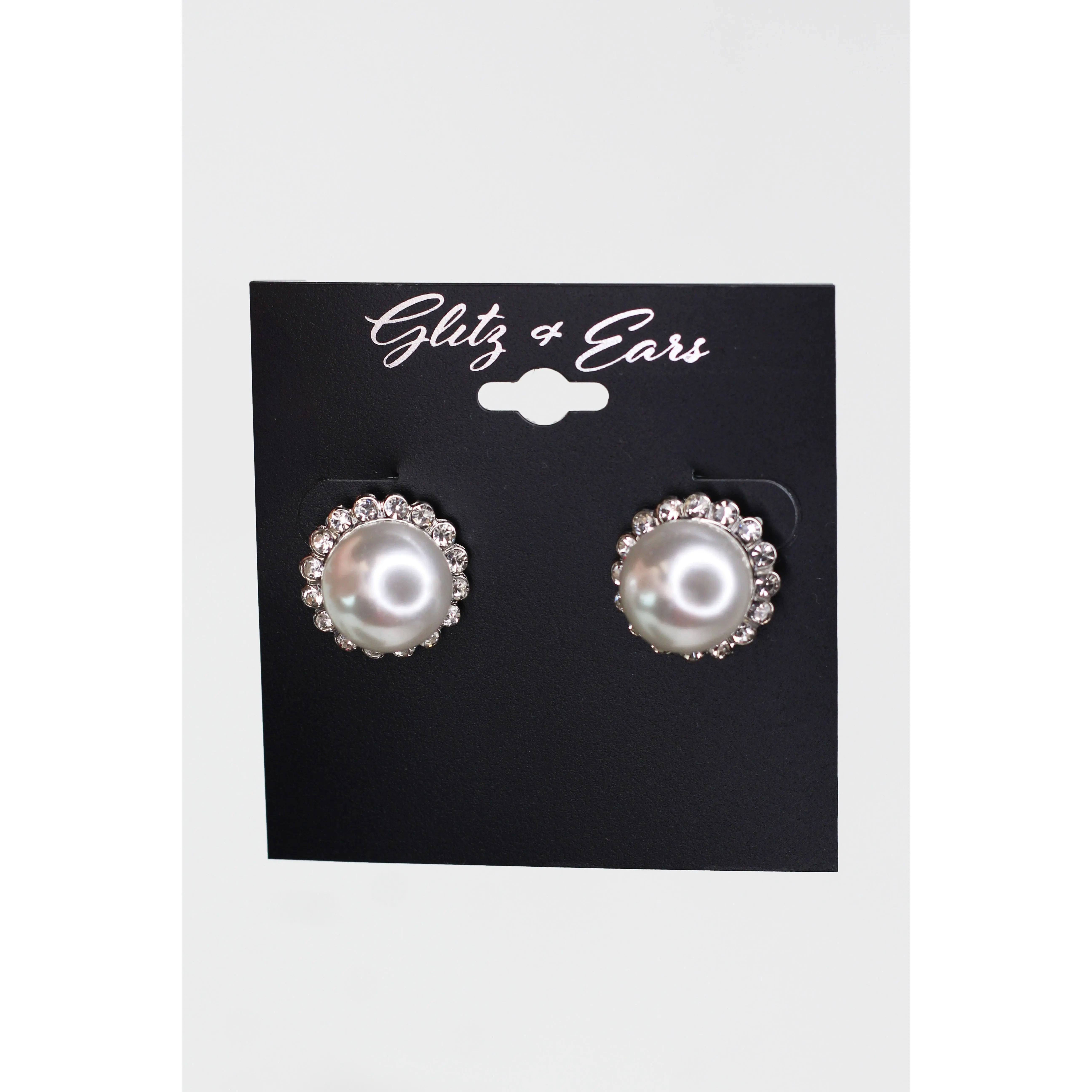 Large Pearl w/ Rhinestone Outer Stud Earrings