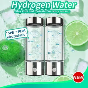 Hydrogen Water Bottle, Hydrogen Rich Water Generator, Rechargeable Portable Glass Hydrogen Water Ionizer Machine with SPE and PEM Technology, for Daily Office Home Travel and Fitness Drinking Drinkware Drinkware Drinkware Lid Lid Tumbler Mug Bottled