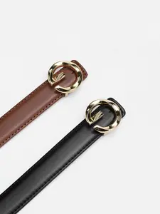 Elegant Business Style Women's Belt, Casual Buckle, Trendy Versatile Buckle, Simple Coffee Skinny Waistband, Perfect for Dresses, Jeans, Suits