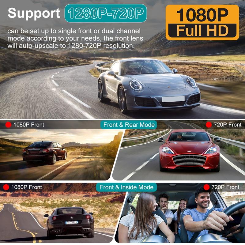 WHATOOK Wifi-1080P 3 Channel Dash Cam with 32GB Card, HDR, G-Sensor and 24Hr Parking Dash Cam for Cars