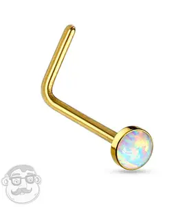 20G PVD Gold White Opal L Bend Nose Ring