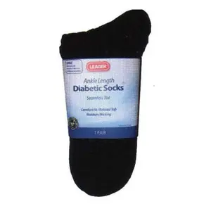 Leader Diabetic Ankle Socks, Black, Medium, 1 Pair