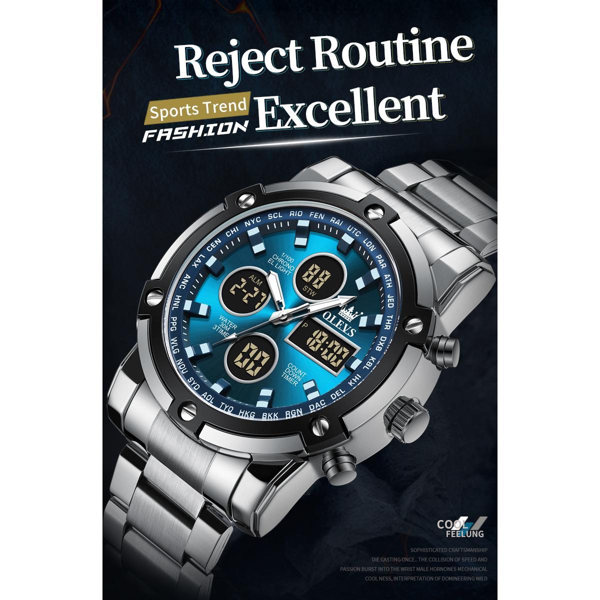 OLEVS Men's Watches Original Multifunctional Wlectronic Watch for Man Waterproof Luminous Alarm Clock Fashion Dress