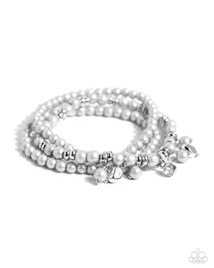 Sumptuous Stack - Silver Pearl White Rhinestone Stretchy Bracelet Set - Paparazzi
