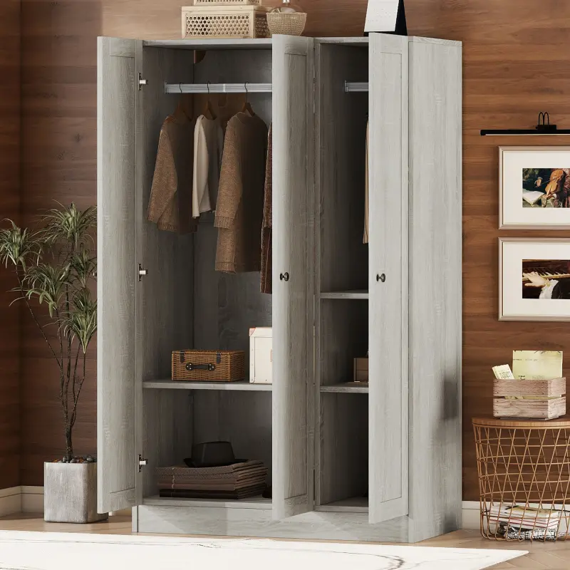 3-Door Shutter Wardrobe with shelves Gray