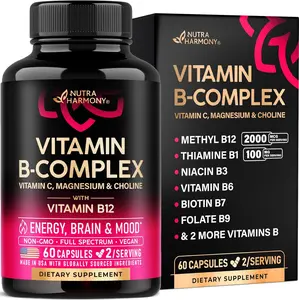 BIG SALE 2026!!! Vitamin B Complex for Men & Women - Riboflavin B2, B12, B1, B3, B5, B6, B7, B8, B9 | Vitamin C, Choline, Inositol | B-Complex Supplement | Energy, Brain & Heart Support | Lab Tested | 60 Vegan Capules