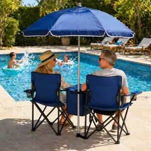 Portable Double Folding Beach Chair Set with Umbrella, 2-Person Outdoor Camping Chair with Cup Holders, Foldable Patio Chair for Picnic, Backyard, Travel shaded,Handpicked for the Season