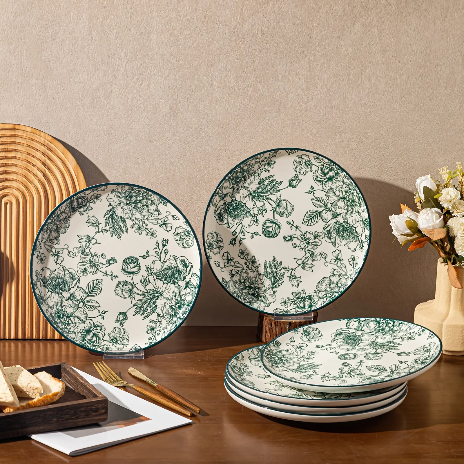 4/6-piece Green Dinnerware Set | Dinner Plates & Serving Plates, 10 Inch Microwave, Dishwasher & Oven Safe, Ideal for Daily Use