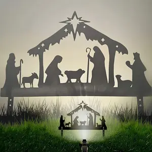 Trendy Premium Iron Outdoor Nativity Scene Metal Projection Decor - Best Seller for Christmas Eve Garden Events | Enchanting Divine Atmosphere, Impactful Design, Memorable Wall Sculptures, Easy Install.