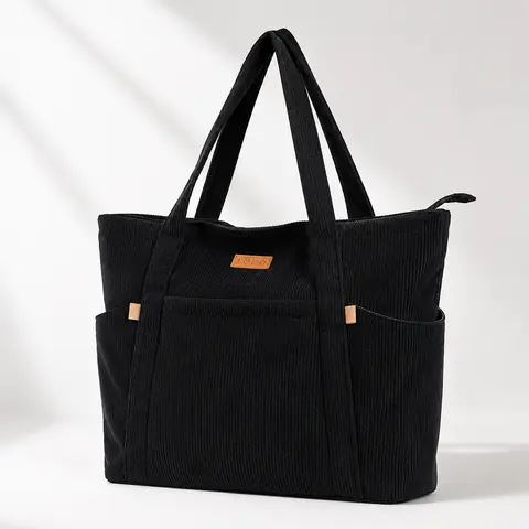 Lekespring Women's Basic Casual Commuter Waterproof Corduroy Tote Bag - 15.6-in Laptop Compartment, Double Handles, Zippered Closure, 2 Side Pockets, Travel Ready for Work, School, Everyday Bags