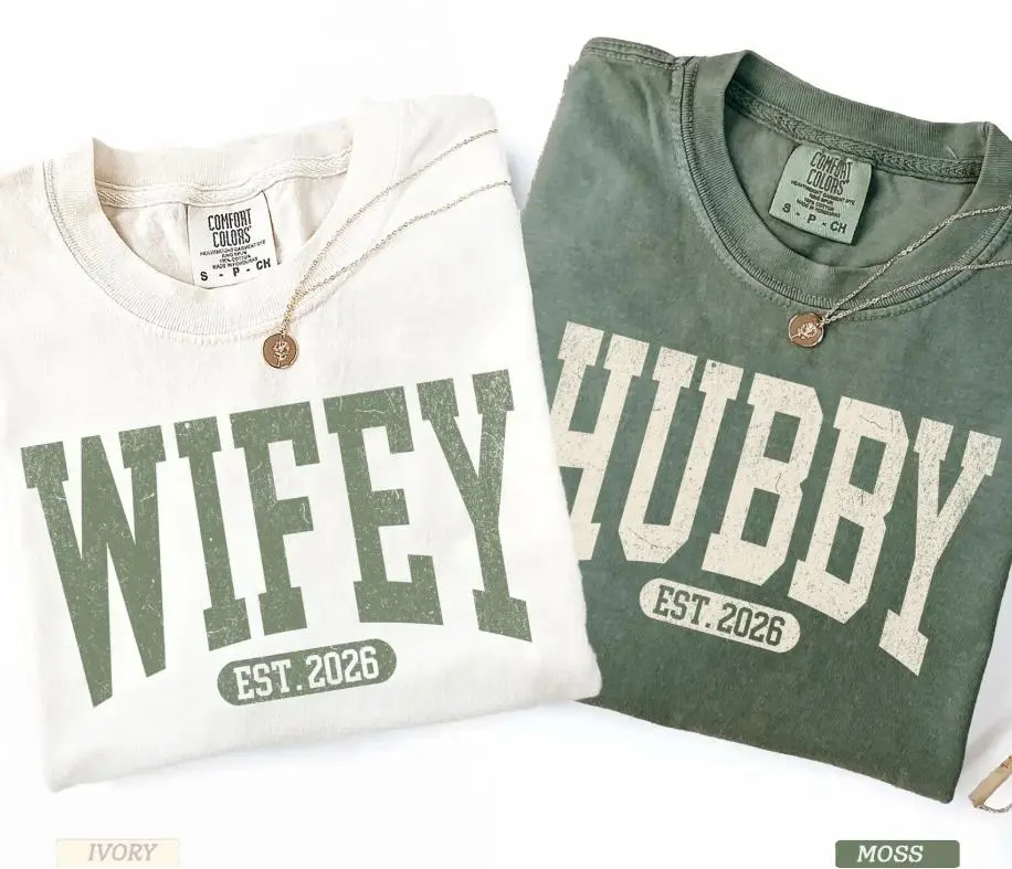 Comfort Colors Wifey Hubby Est 2026 Shirt, Newlywed Couple Matching Tee, Honeymoon Outfit, Wedding Gift For Bride And Groom, Marriage Announcement Apparel