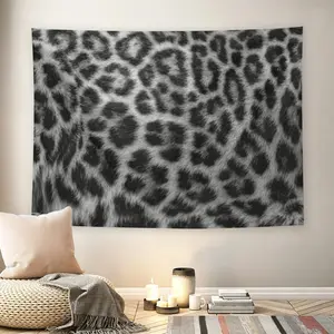 Black White Leopard Print Y2K 2000s Wall Flag, Animal Fur Pattern Tapestry, Mid-century Modern Grunge Aesthetic Room Decor for Adult Fans, Wild Cheetah Print Wall Hanging