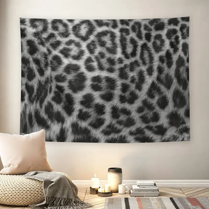 Black White Leopard Print  Wall , Animal Fur Pattern Tapestry, Mid-century Modern Grunge Aesthetic Room Decor for Adult Fans, Wild Cheetah Print Wall Hanging, Living Room Wall Decor, Decoration
