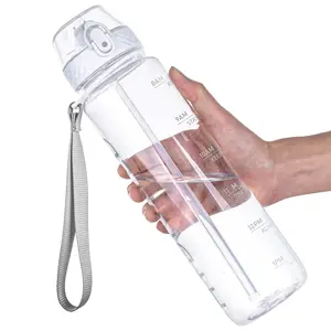 32oz Clear Water Bottle with Straw – BPA-Free, Time Markers, Wide Mouth, Leakproof Design, Transparent – Clear Sports Bottle for Gym, Hiking, School, Office