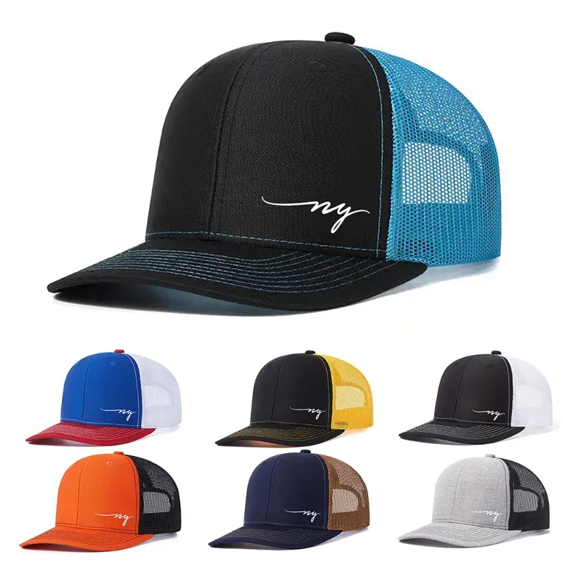 Vintage Adjustable Size Trucker Hat, MY Letter Printed, Polyester Mix, Mesh Ventilation, Light Comfortable Summer Baseball Cap for Outdoor Sports (Cycling, Fishing)