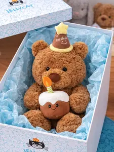 Jellycat Style Birthday Bear Plush 40cm - Adorable Stuffed Animal with Cake & Party Hat for Kids & Adults - Soft Cuddly Feel - Perfect Birthday Gift for All Ages