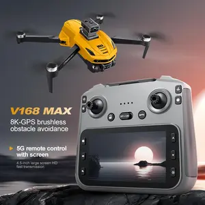 2026 NEW  {Yellow}  V168 Max,with front 4K HD PTZ camera,  brushless motor, GPS return, 4.5inch screen remote control quadcopter, gesture control, 360°Scrolling, dual lens, foldable design, 7874.02inch range and 787.02inch height,