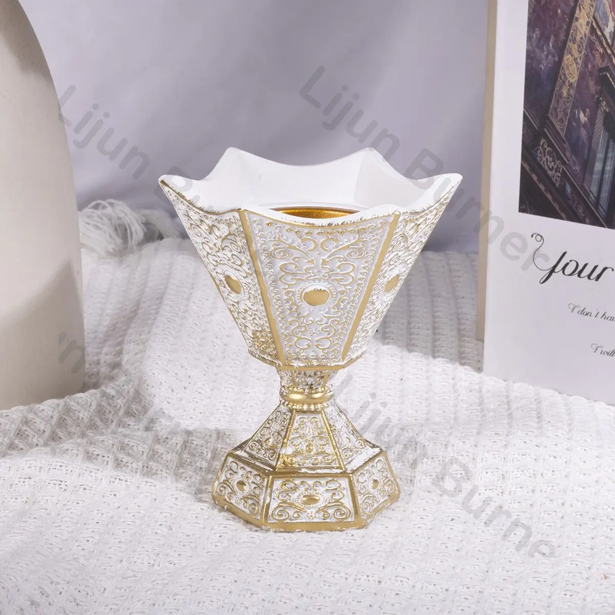 Mini Hexagon Carved Resin Incense Burner, Vintage Arabic Style Decorative Ornament, Home Aromatherapy Decoration