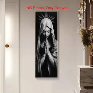 Virgin Mary Pattern Unframed Painting, 1 Count Black and White Prayer Virgin Mary Poster, Religious Art Decoration, Wall Art for Home Living Room Bedroom Office, Ornaments