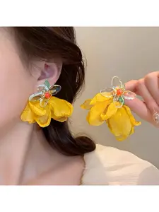 Hot Sale Dreamy Yellow Chiffon Stud & Dangle Earrings for Women, Super Fairy Elegant High-End Summer Beach Vacation Travel Ear Jewelry
