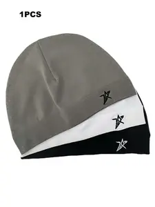 Star Embroidered Satin Lined Skull Cap, Adjustable High-Quality Elastic Design, Unisex Simple Eternal Style, Perfect Travel Companion