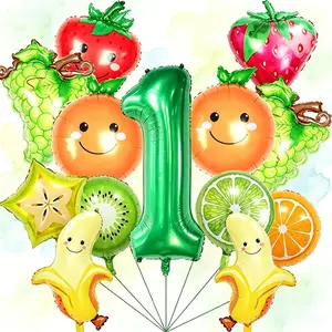 15-Piece Fruit Theme Number Balloons Set, 32-Inch Numbers, Cartoon Fruit Balloons, Birthday Party Decor, Summer Festival Decoration