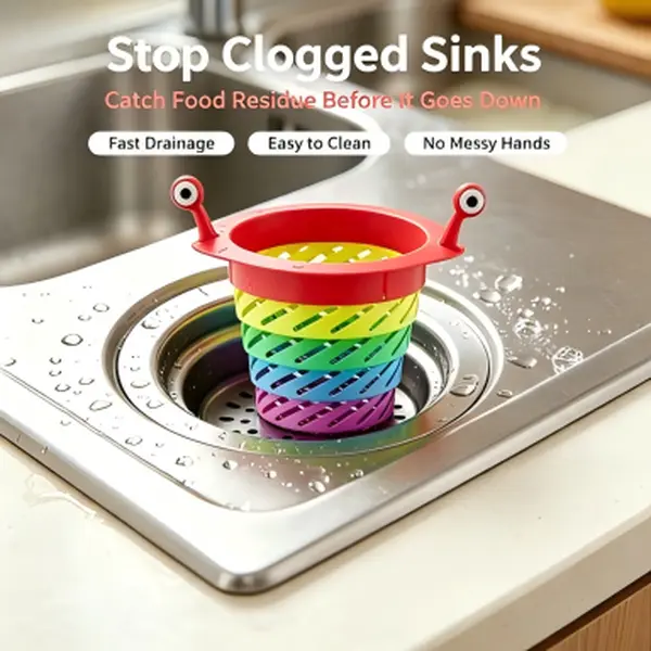 Rainbow Expandable Sink Strainer Basket, Rotatable Retractable Kitchen Sink Drain Filter, Anti‑Clog Food Scraps Catcher, Hands‑Free Garbage Disposal Sink Filter for Home Kitchen
