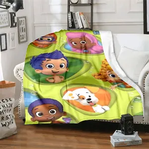 Bubble Guppy English animation09 Patterned printed blanket, blanket for the living room, bedroom and office lunch break, portable blanket suitable for all four seasons, holiday gift for family and