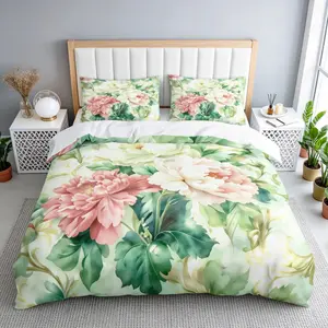 3-Piece Duvet Cover Set – Elegant Spring Floral Pattern, White Inner Lining, Soft and Comfortable Bedding Set for Bedroom, Guest Room, Home Bedding (1 Duvet Cover + 2 Pillowcases, Inserts Not Included)
