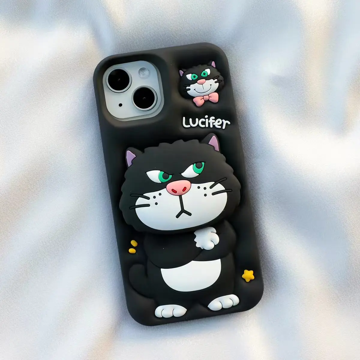 New 3D Lucifer Stand iPhone Case — Full Coverage Shockproof Protective Case for Apple iPhone 17 Pro Max/16/15/14/13, Cute Cartoon Design