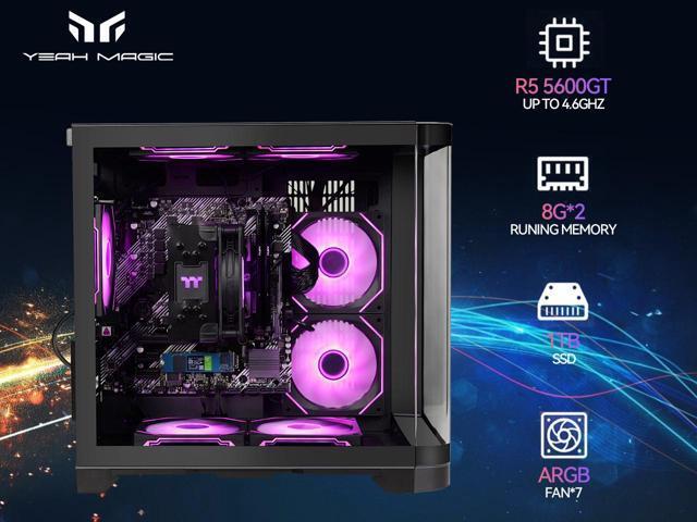 YEAH MAGIC Astral S1 Desktop PC AMD Ryzen 5 5600GT (6 core up to 4.6GHz) 16GB DDR4 3200MHz 1TB NVMe SSD 650W Gold PSU Windows 11 Home WIFI Gaming PC with 7 ARGB Fans,Gaming PC,Prebulit PC