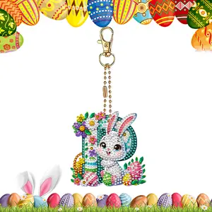 Easter Diamond Art Keychain Ornaments Double Sided Hanging Key Chains Diamond Painting Keychain Kits Diamond Painting Backpack Pendant for Adults Key Ring Art Pendant Decor