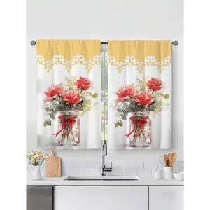 2pcs flower Print Kitchen Window Curtain,Without Holes Curtain,Refer To Bedroom Office Kitchen Living Room Study Home Decor,A suitable gift for friends and family members. Moving House Gift.Mother's Day Gifts,Summervibes