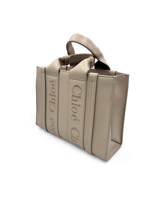 Chloé Mini Leather Woody Tote Bag - Iconic Cement Pink Calf Leather Tote with Logo Trims & Italian Craftsmanship