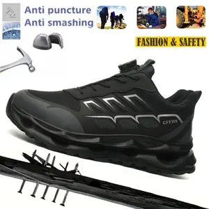 Men's Indestructible Steel Toe Shoes Rotary Button Safety Work Boots for Protect