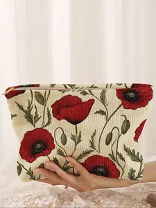 Floral Print Makeup Bag with Cartoon Style, Cute Lightweight Multifunctional Cosmetics Organizer Travel Cosmetic Pouch, Perfect for All Occasions and Casual Use