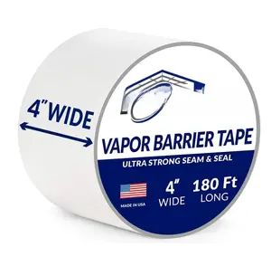 4'' Wide x 180' Long White Vapor Barrier Tape - 1 Roll, Waterproofing for Stucco, Crawlspaces, Repair, Underlayment Seams, Metal Building Seams, Excellent Air Barrier