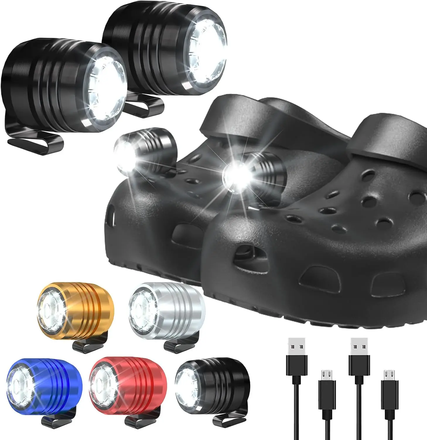 Rechargeable Headlights Compatible with Clog, Adjustable Light for Shoes, Flashlights Accesories for Kids Adults Sandals, Clip on Clog, Headlamps Shoes Decoration
