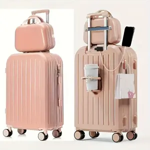 (Girls Must Have)20IN Cute Carry On Luggage Suitcases with Free Fashion HandBag,Can be taken on board,Hard Shell with Cup Holder,Combination lock,USB Port,Passcode,Suitable for Short-term Travel back to school