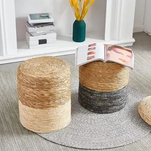 Natural Seagrass Foot Stool, Hand Weaving Round Ottoman, for Living Room, Outdoor Seat