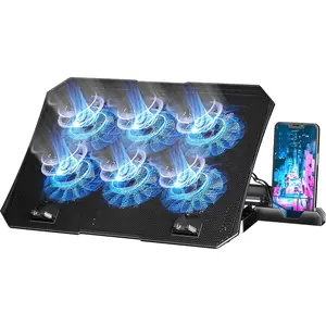 Laptop Cooling Pad for 12-15.6 Inch, 6 Cooler Fans with Blue Lights, Laptop Cooling Stand with 2 USB Ports (Blue)