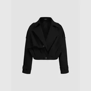 Cider Collar Solid Pocket Button Oversized Trench Coat