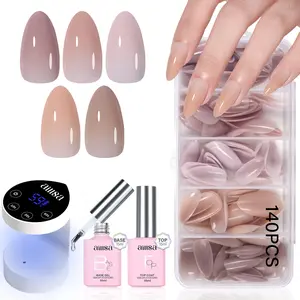 Aillsa 5 Pre-colored Almond Press on Nails Set 140Pcs in 14 Sizes, 4 Timers Setting UV Lght with Auto Sensor, Base and Top Coat,  gel x nail Tip Nails Extension for Easy DIY Nail Art  Christmas Gifts for Girls Nail Care Acrylics Manicure