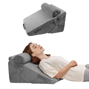 VEVOR 3-Pieces Adjustable Size Orthopedic Bed Wedge Pillow Set (KD018 Model), Velvet Fabric, Hook-Loop, Washable Cover, Foam Support, Post Surgery Pillow for Acid Reflux, Back Pain