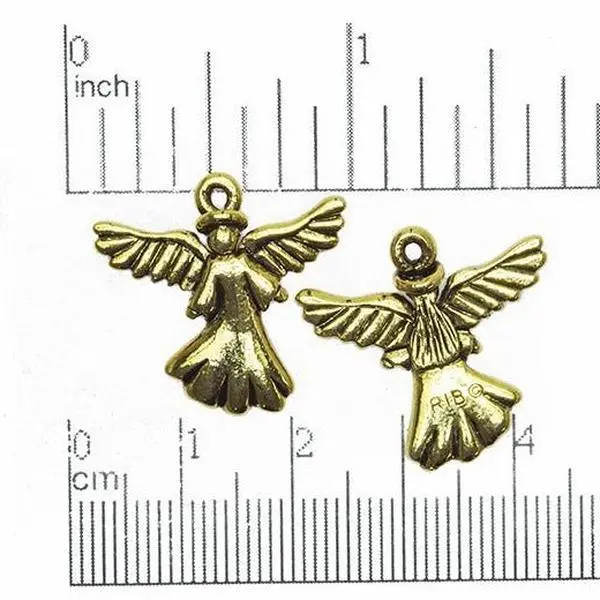 23mm x 22mm Winged Angel Charm - Made of Pewter - Antique Pewter & Gold Finishes - Sold Individually - CBS10004