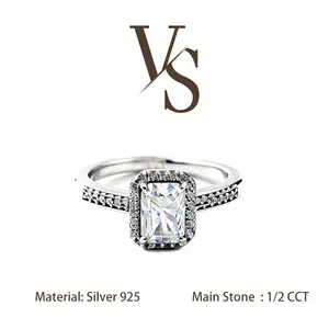 [Venus Jewelry] Synthetic Mossianite 1 and 2 CCT Radiant Cut Design Solid Silver 925 Ring