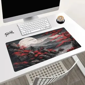 Japanese Landscape Mouse Pad Mountain Waterfall Red Black Mousepad XL Large Gaming Mouse Mat Desk Pad 31.5x15.75 Inch